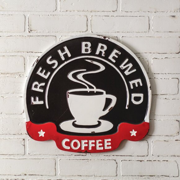 Fresh Brewed Coffee Metal Sign - Picture 1 of 1